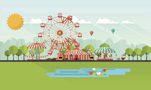 游乐园日间平面插图图片下载