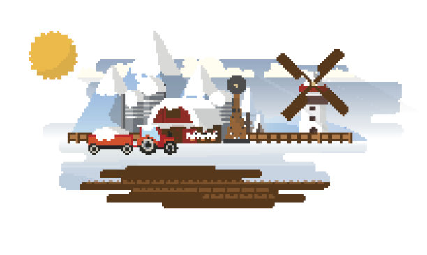 矢量平面风格的冬季农田、乡村景观图片下载