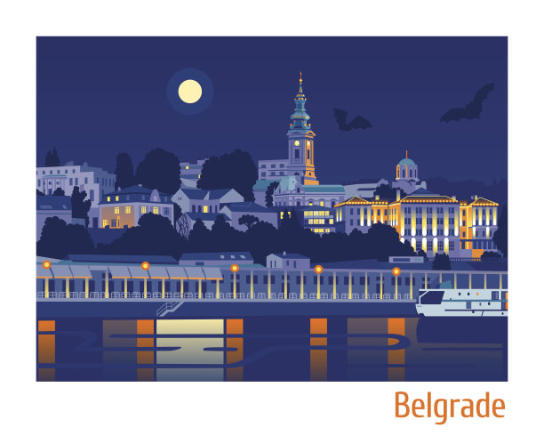 贝尔格莱德之夜矢量图图片下载