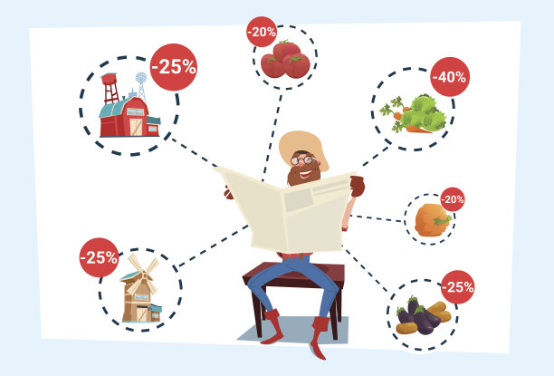 农民卡通人物高级牛仔阅读报纸农场季节性销售图片下载