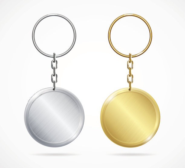 逼真的金属钥匙链设置。向量图片下载