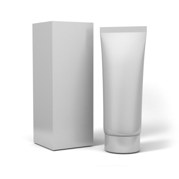 真实渲染的空白白色化妆品管和盒子包装隔离在白色背景。3 d演示。图片下载