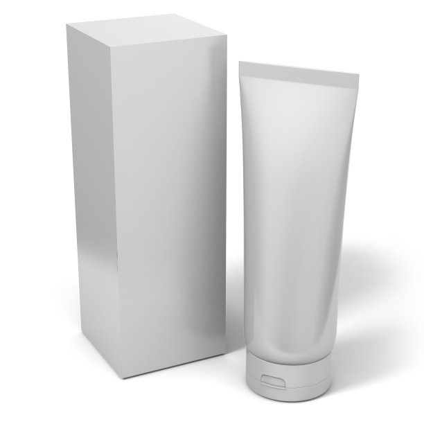 真实渲染的空白白色化妆品管和盒子包装隔离在白色背景。3 d演示。图片下载