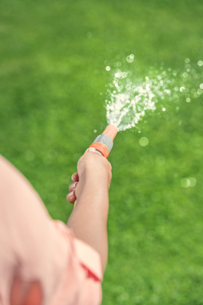 园丁在花园里浇绿草图片下载