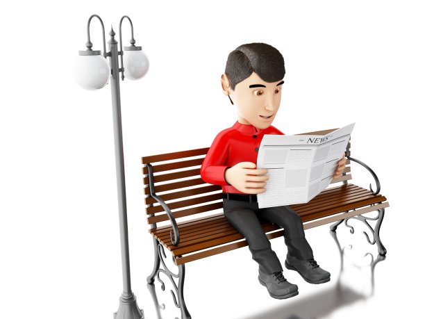 3d人们在木凳上看书。图片下载