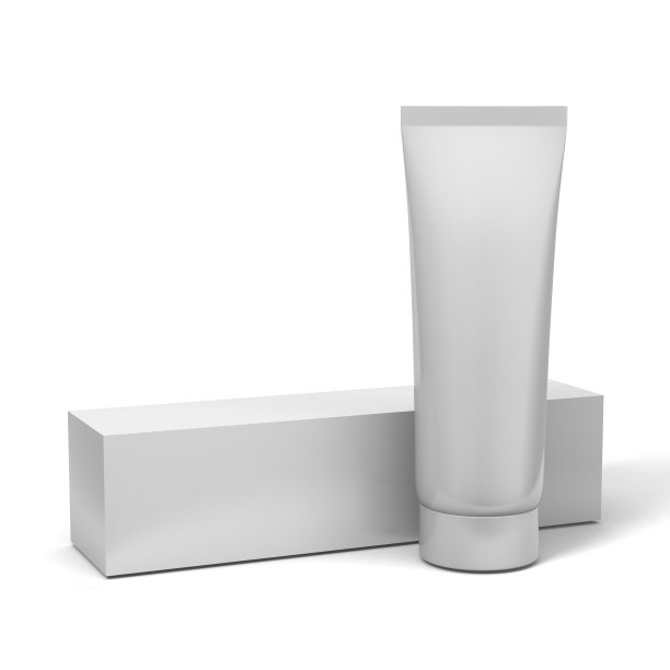真实渲染的空白白色化妆品管和盒子包装隔离在白色背景。3 d演示。图片下载