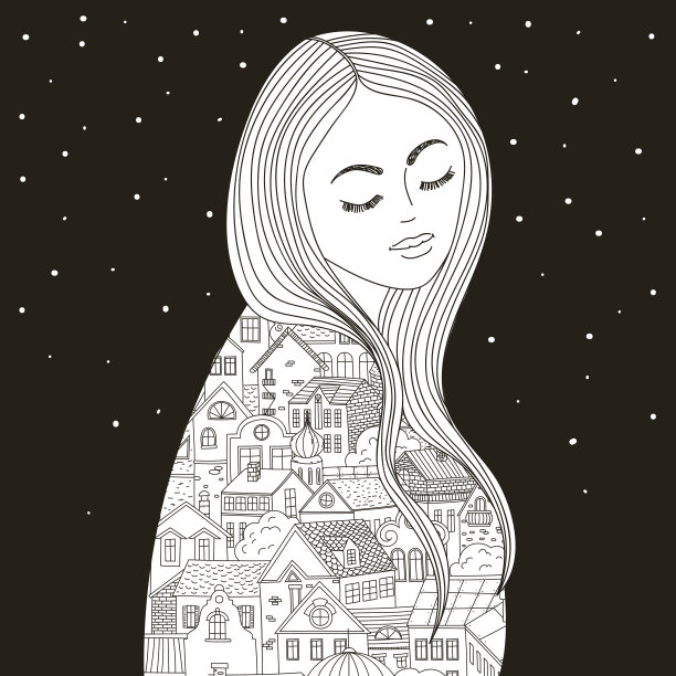 房子图案的女孩图片下载