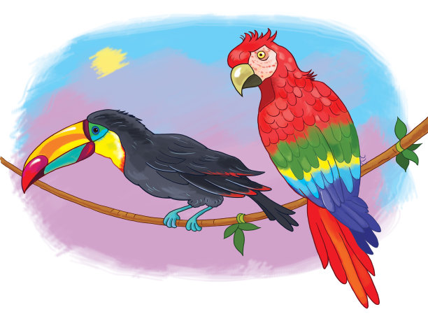 在动物园里。可爱的非洲动物。非洲鸟类。对儿童插图。着色页面图片下载