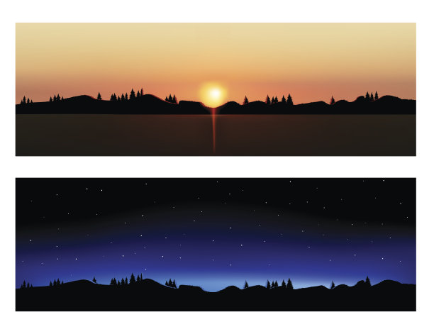 矢量黄昏和夜景。图片下载