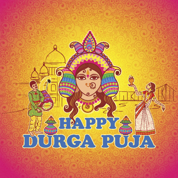 女子在为杜尔迦礼拜表演孟加拉的Dhunuchi舞图片下载