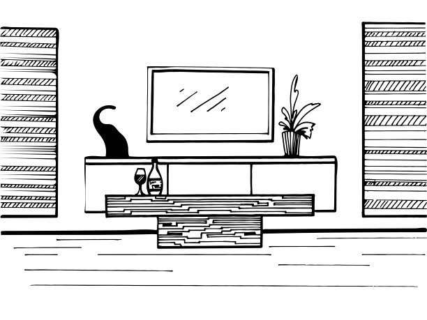 手绘草图。室内的线性草图。图片下载