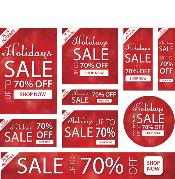 红色圣诞销售旗帜集图片下载