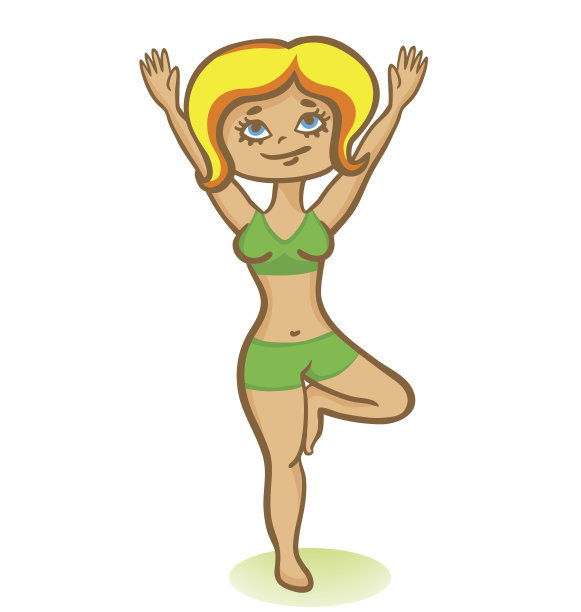 一个女人练习瑜伽和冥想的卡通插图。图片下载