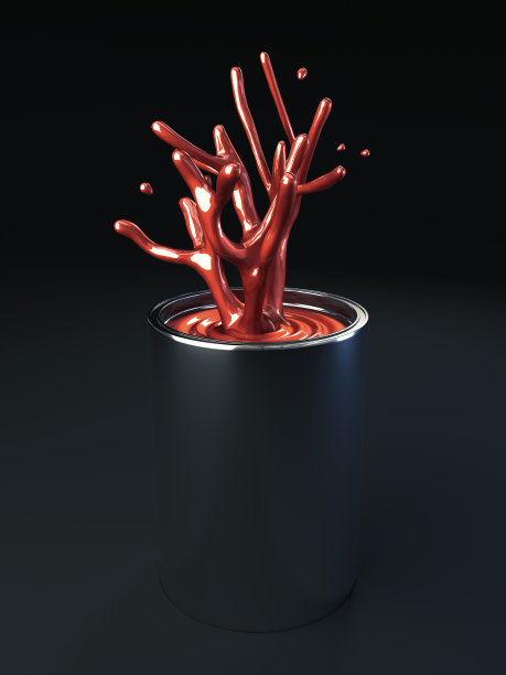 红色闪亮的汽车漆溅在黑暗的背景3d插图图片下载