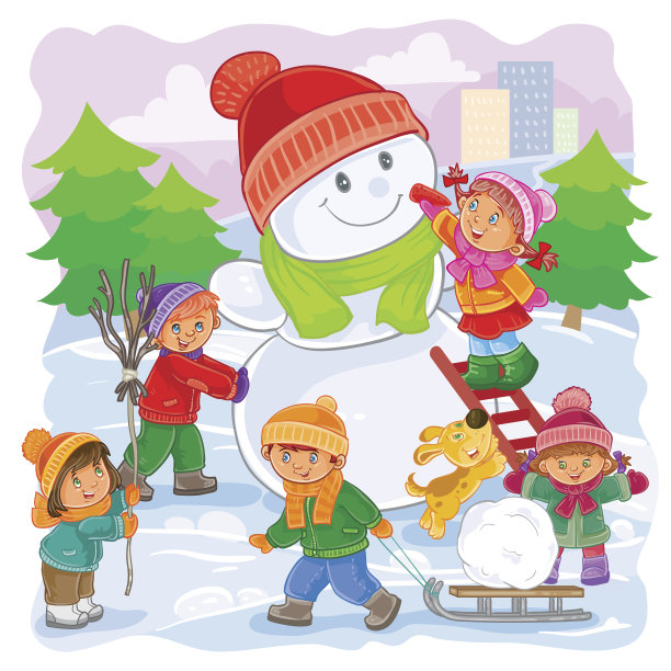 矢量插图的小孩子在户外玩在冬天图片下载