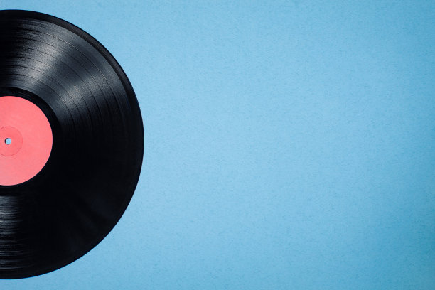 蓝色背景的黑胶唱片;图片下载