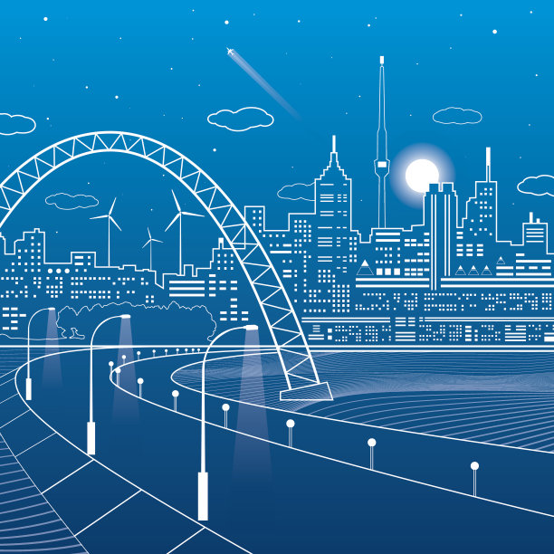 桥下高速公路。以夜城为背景图片下载