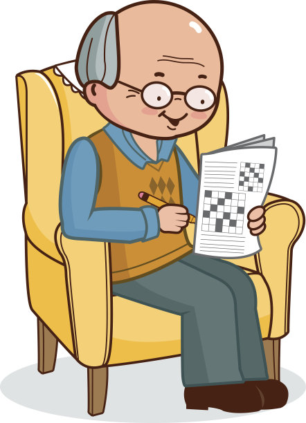 坐在扶手椅上解填字游戏的老人图片下载