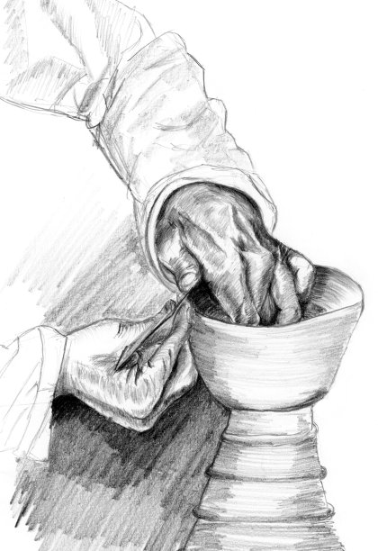 制作陶瓷特写素描图片下载