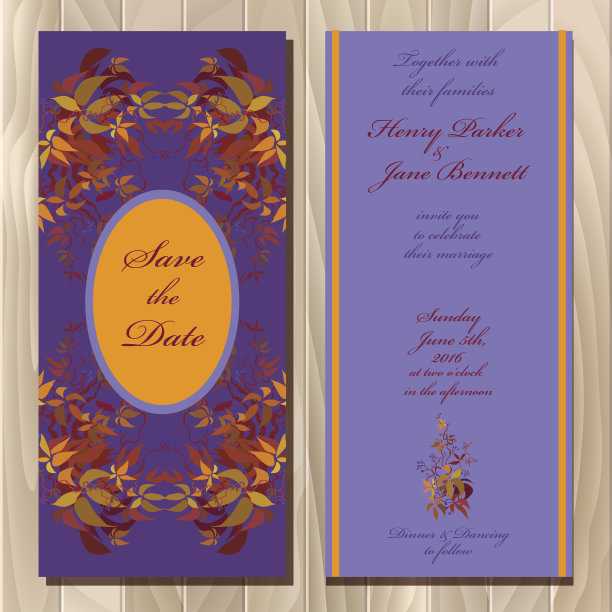 秋野葡萄婚礼请帖。可打印矢量图图片下载