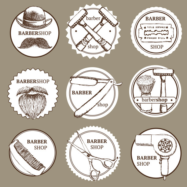 一套理发店标志草图图片下载