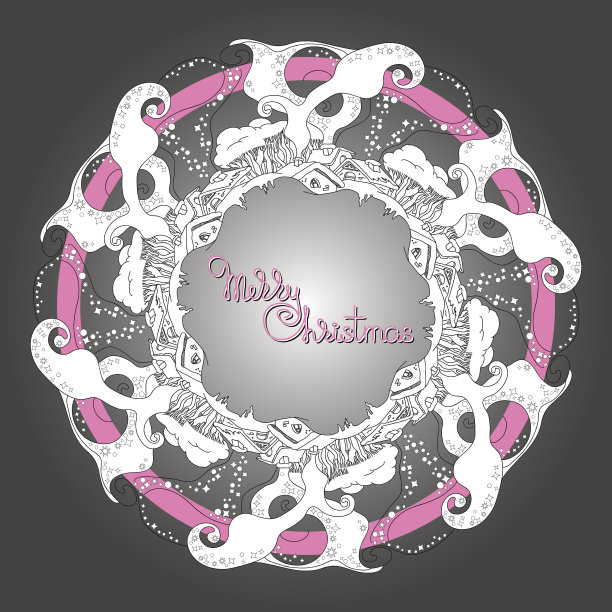 矢量圣诞手绘曼荼罗。图片下载