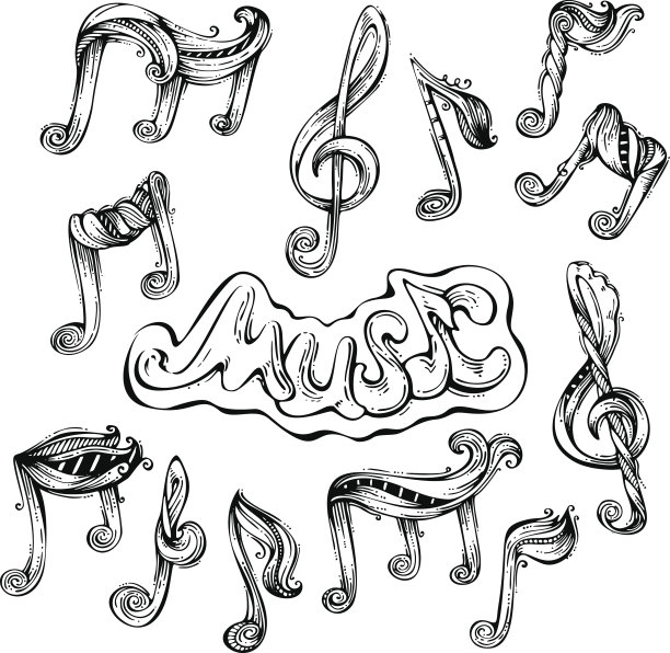 复古音乐图标向量集。图片下载