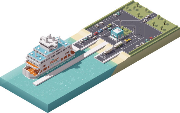 矢量等距渡口图片下载