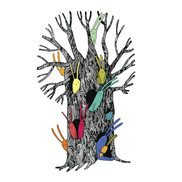 魔法树和野兔。图片下载