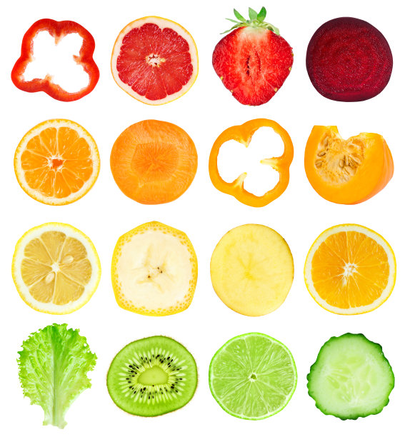 收集新鲜水果和蔬菜切片图片下载