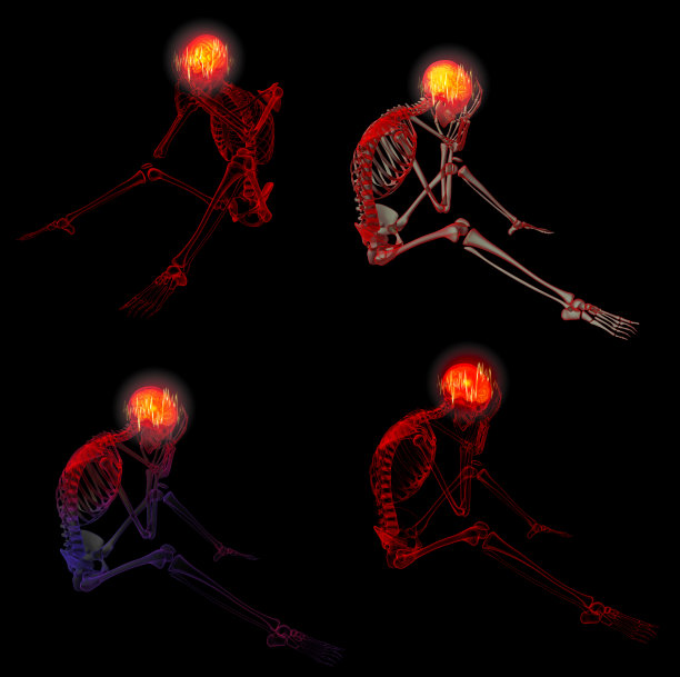 3d渲染的红色骨架坐图片下载