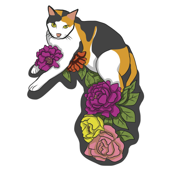 猫与花卡通插图在白色的背景图片下载