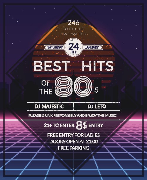 复古80年代的热门派对海报图片下载