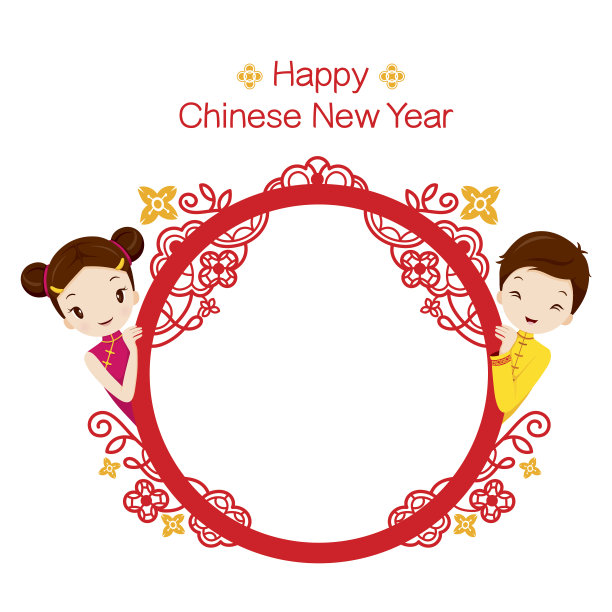 男孩和女孩在圆形框架上图片下载