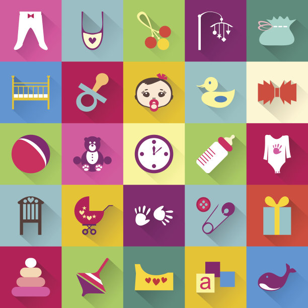 一套彩色的婴儿用品与阴影图片下载