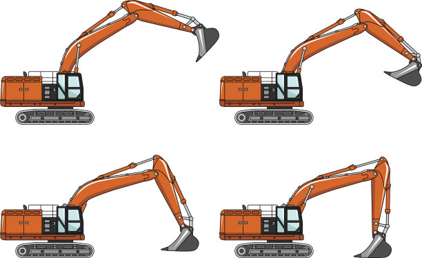 挖掘机。重型建筑机器。矢量图图片下载