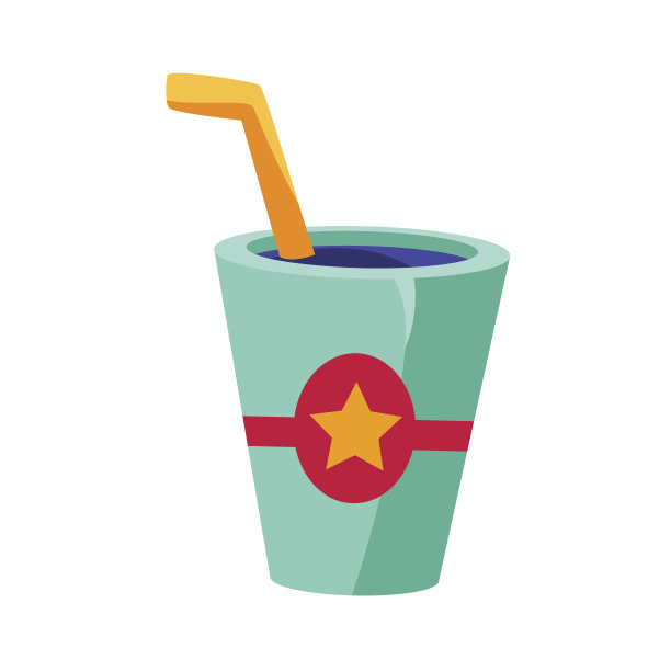 软饮料在玻璃与一根稻草，电影和电影院相关的对象卡通彩色矢量插图图片下载