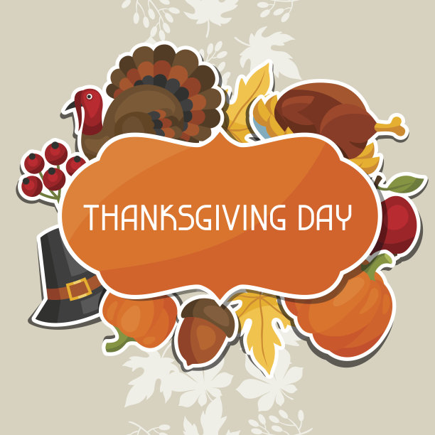 感恩节快乐背景设计与节日贴纸对象图片下载
