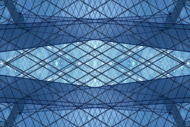 双曝光照片高科技建筑碎片与结构玻璃图片下载