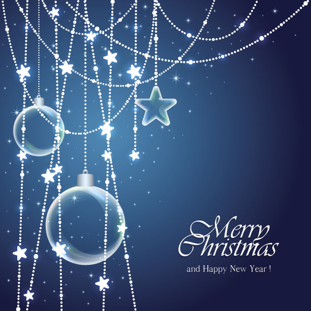蓝色背景与圣诞球和星星图片下载
