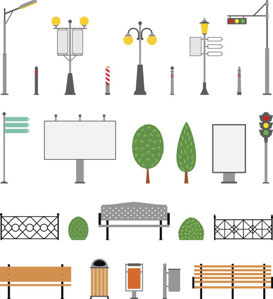 向量城市，街道，公园和户外元素图标集图片下载