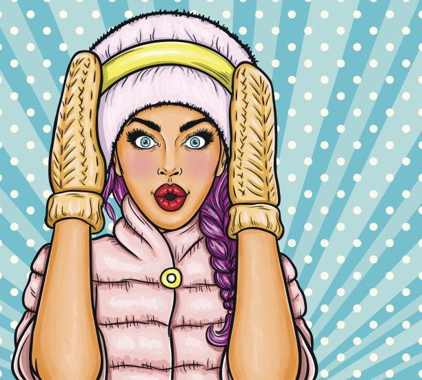 性感的流行艺术女孩手对他的嘴和耳语折扣和销售图片下载