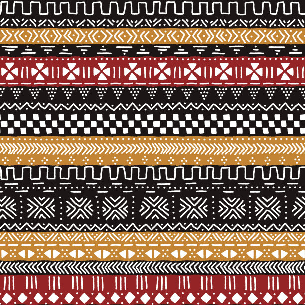 黑、红、黄、白传统非洲泥布无缝面料图片下载