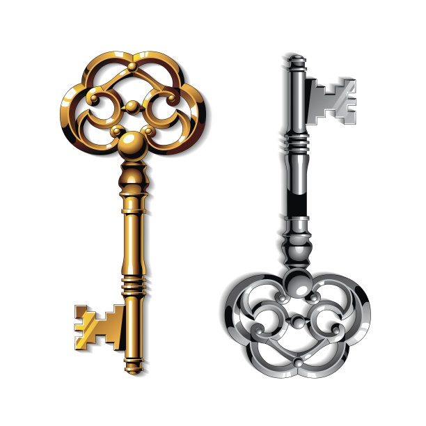 金和银现实复古孤立的钥匙图片下载