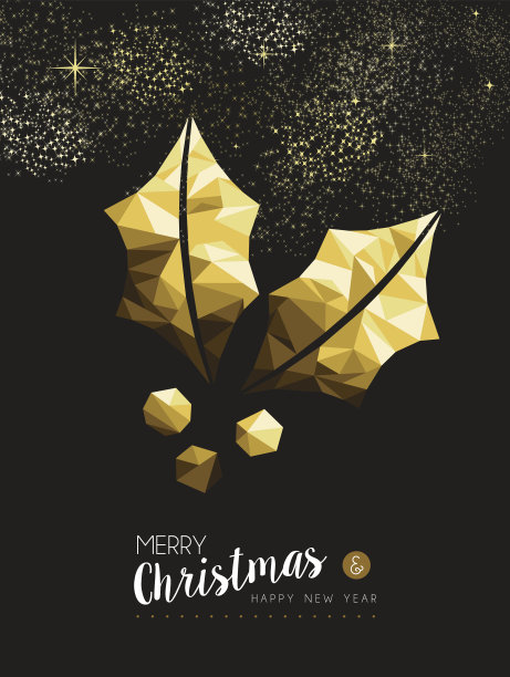 圣诞快乐新年快乐金冬青低聚图片下载