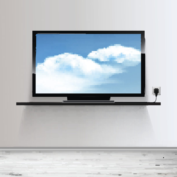 最小的房间与电视-现实的矢量插图。素材图片