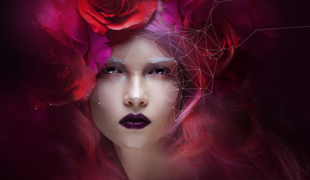 漂亮的女孩，亮粉色的头发，小效果低聚图片下载