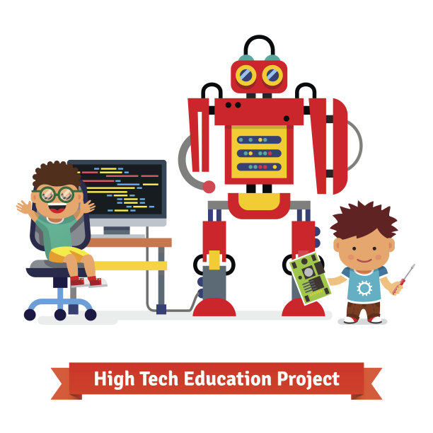 孩子们正在制作和编程巨大的机器人图片下载