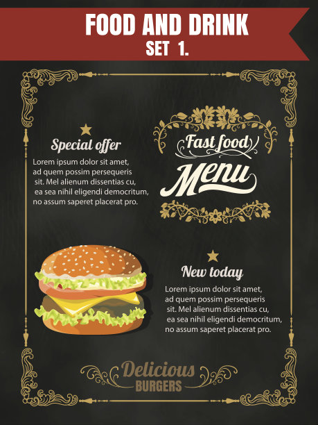 餐厅快餐菜单上的黑板矢量格式eps10图片下载