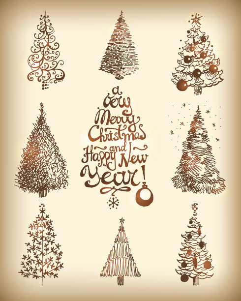 收集手绘矢量圣诞和新年树图片下载